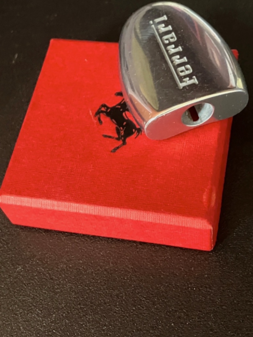 Rare Official Ferrari Silver Metal Desk Pencil Sharpener Vintage Accessory w/Box